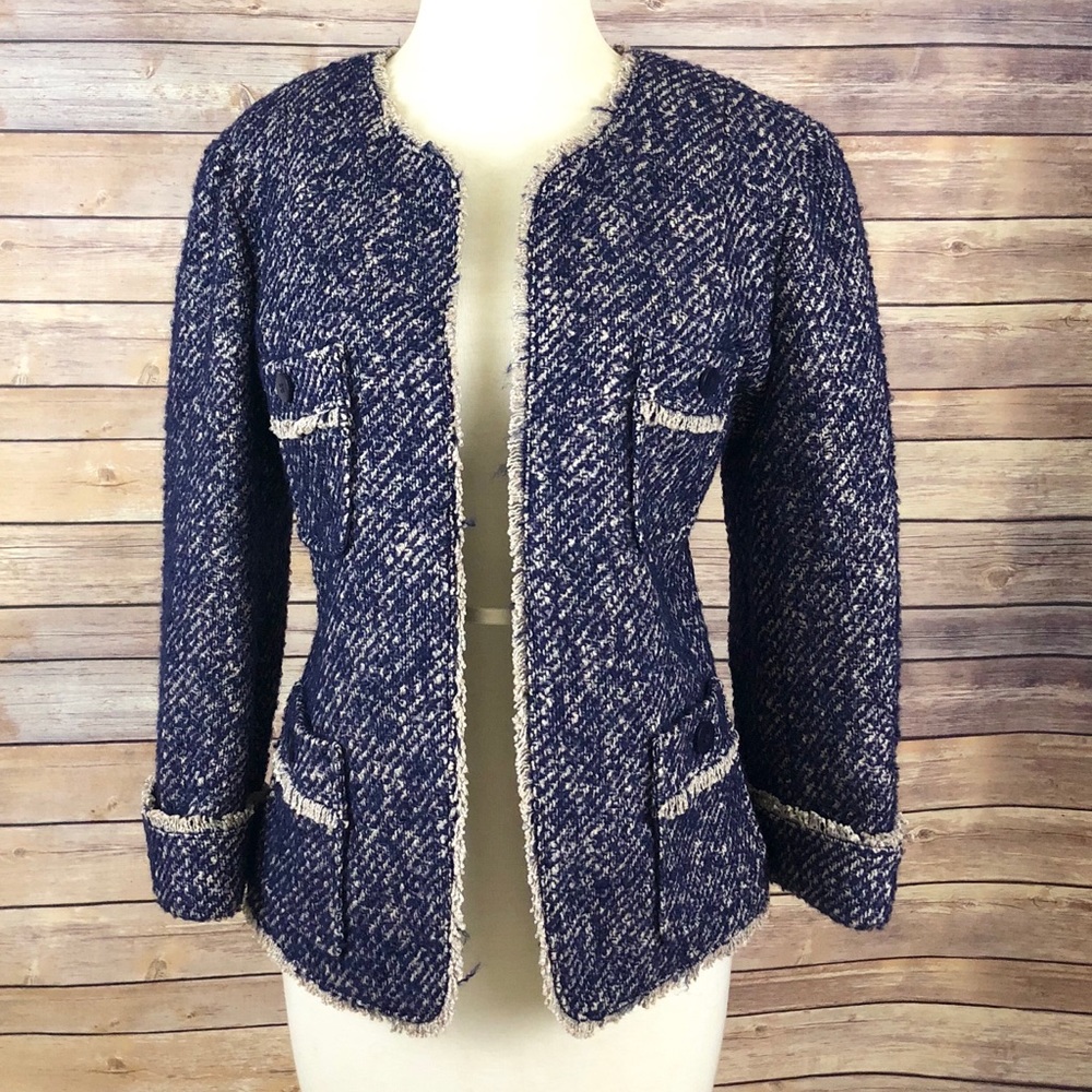 Talbots Mohair Alpaca Open Front Jacket Fringe 12